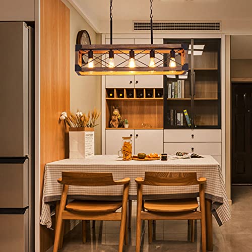 Airposta Kitchen Island Lighting, 33.5-Inch 5 Lights Farmhouse Linear Chandelier for Dining Room Pool Table Pendant Light Fixture, Rustic Wood Grain Finish, Industrial Pendant Light by Airposta - Image 7