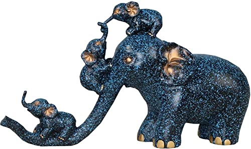 HANDIYA Sculpture Artisanale Statues d'éléphants et Figurines 3 Éléphants bébé chevauchant Une Sculpture de résine d'éléphant Accueil Décor décoratif (Color : C)