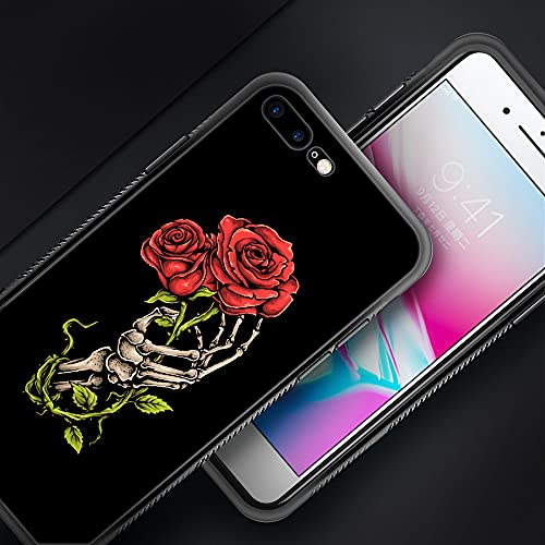 Zhegailian Iphone Se2020 Case,Red Rose Skull Iphone Se2022/8/7 Cases For Girls,Non-Slip Pattern Design Back Cover[Shock Absorption]Soft Tpu Bumper Frame Support Case For Iphone 7/8/Se2020/Se3 4.7-Inch #TOP5