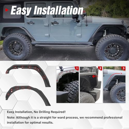 SUORTO for Wrangler JK Tubular Front and Rear Fender Flares Compatible with 2007-2018 Jeep Wrangler JK JKU Unlimited 2/4 Doors, 4-Piece Heavy Duty Steel Off-Road Mud Guards Kit