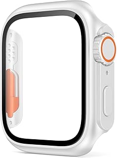 AEMALL Funda de cristal para Apple Watch de 44 mm, 45 mm, 41 mm, 40 mm, 42 mm, 38 mm, protector de pantalla, cambio ultra parachoques iWatch Series 8, 7, SE, 6, 5, 3 (color: blanco, tamaño: 38 mm)