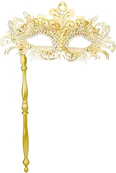 DICOSMETIC Gold Masquerade Masks with Handle Venetian Masks for Women Mardi Gras Mask Party Costumes Accessory for Venetian Halloween Carnival Festival Costumes Parties