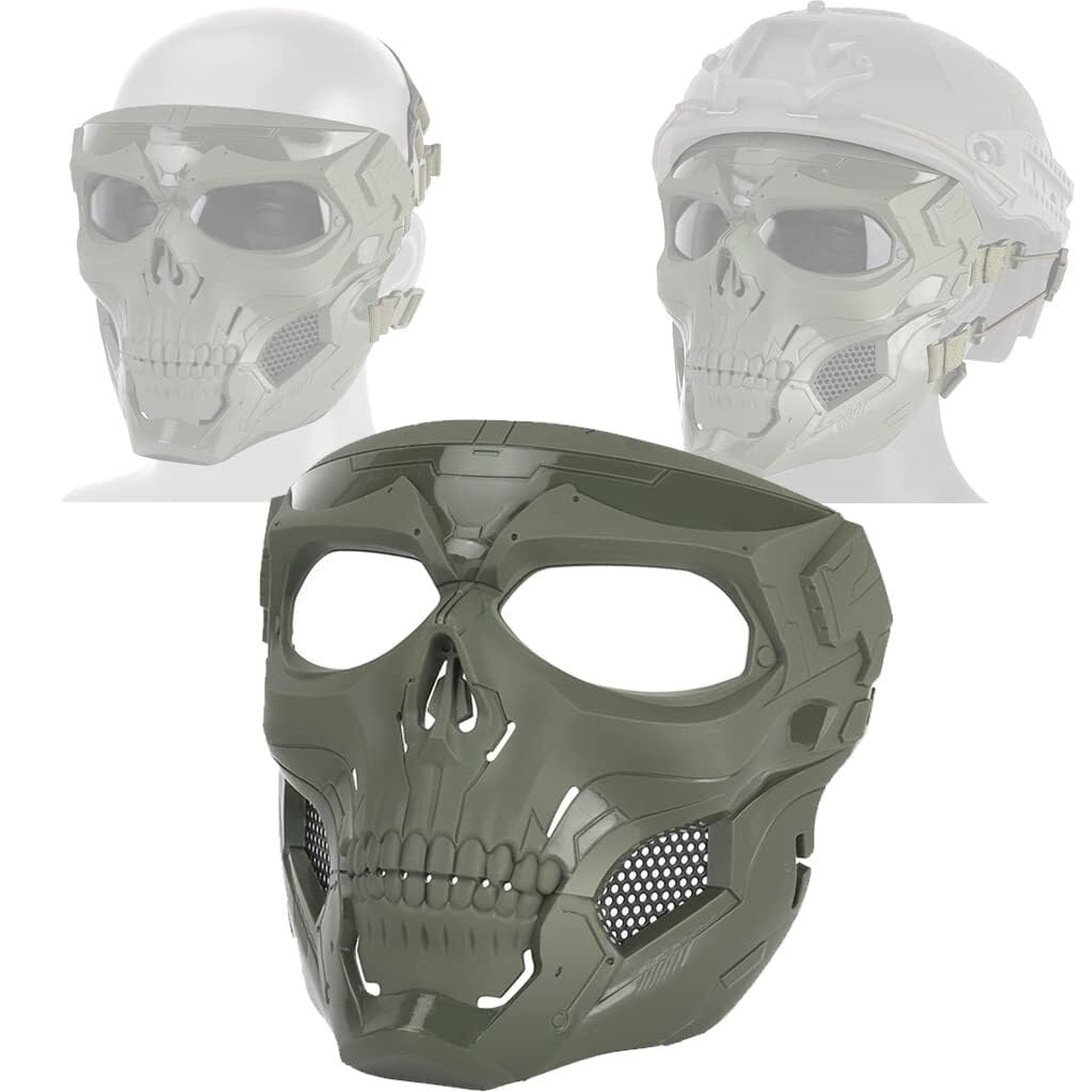 TS TAC-SKY Máscara De Paintball De Modo Dual Ajustable For Juegos De CS Al Aire Libre, Cosplay, Airsoft, Máscara Facial Completa con Gafas, Equipo Táctico(Green)