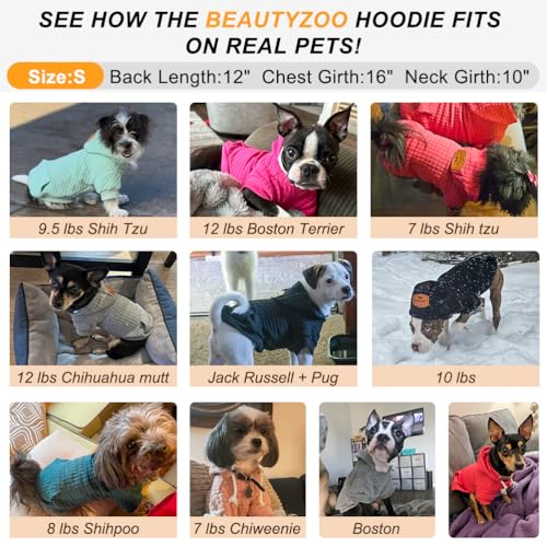 Image of BEAUTYZOO Dog Hoodies Sweater for Small Dogs,Waffle‑Like Laminated Pet Coat | Warm Dog Sweatshirt with Pocket & Leash Hole,Pullover Clothes for Girl Boy Dogs & Cats,Stretchy & Easy‑On‑Off,Chihuahua Puppy