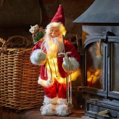 Marco Paul 30cm Pre-Lit LED Santa Claus Christmas Figure Battery Powered Light Up Father Christmas Decoration with Auto Timer Festive Novelty Ornament for Home Tabletop Xmas Display
