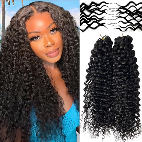 Crochet Human Hair Water Wave Lightweight Knotless Feather Extension Pre Separated Jerry Curly Handmade Bundles Full Invisiable Knot With String 18Inch 120g 100Strands