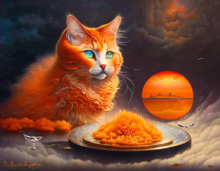 Affiche coucher de soleil rouge et chat SERENDIPITP 58x90