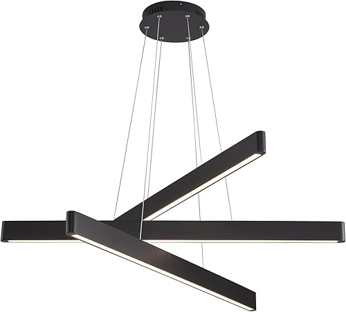 Miniatura 1 de Lámpara colgante lineal negra de madera maciza de 3 luces, lámpara LED moderna regulable para mesa de comedor, cocina, isla de estar, techo, luz