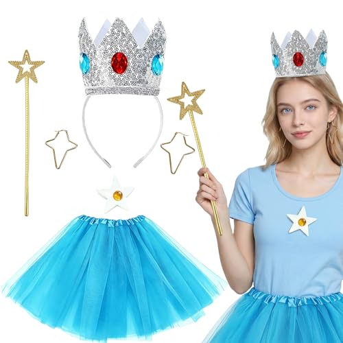 Atcarmor Princess Costume Set for Women Adult Princess Accessories Crown Tutu Skirt Gloves Earrings Brooch for Halloween Cosplay (Princessoutfit00A2)