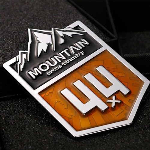 Image of 1Pc 4x4 Mountain Cross Country Emblem 3D Metal Car Sticker Off Road Racing Decal Badge for Off-Road Vehicle (Silver Yellow)