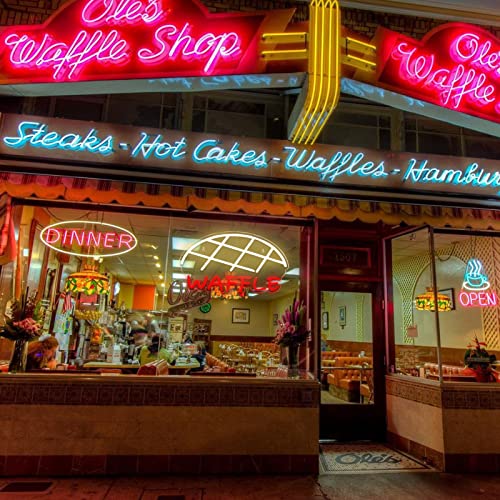 Image of Waffle Neon Signs for Wall Decor Neon Lights for Bedroom Led Business Signs Suitable for Cake Shop Bakery Supermarkets Stores Cookie House 5V Power Adapter, 16.2 * 9 Inch(Warm White + Red)