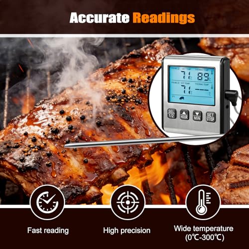 WGIDSKKI Digitales Doppelsonden Fleischthermometer, Bratenthermometer Küchenthermometer Ofenthermometer mit 8 Voreingestellte Temperaturen für Wohnmobil Küche, BBQ