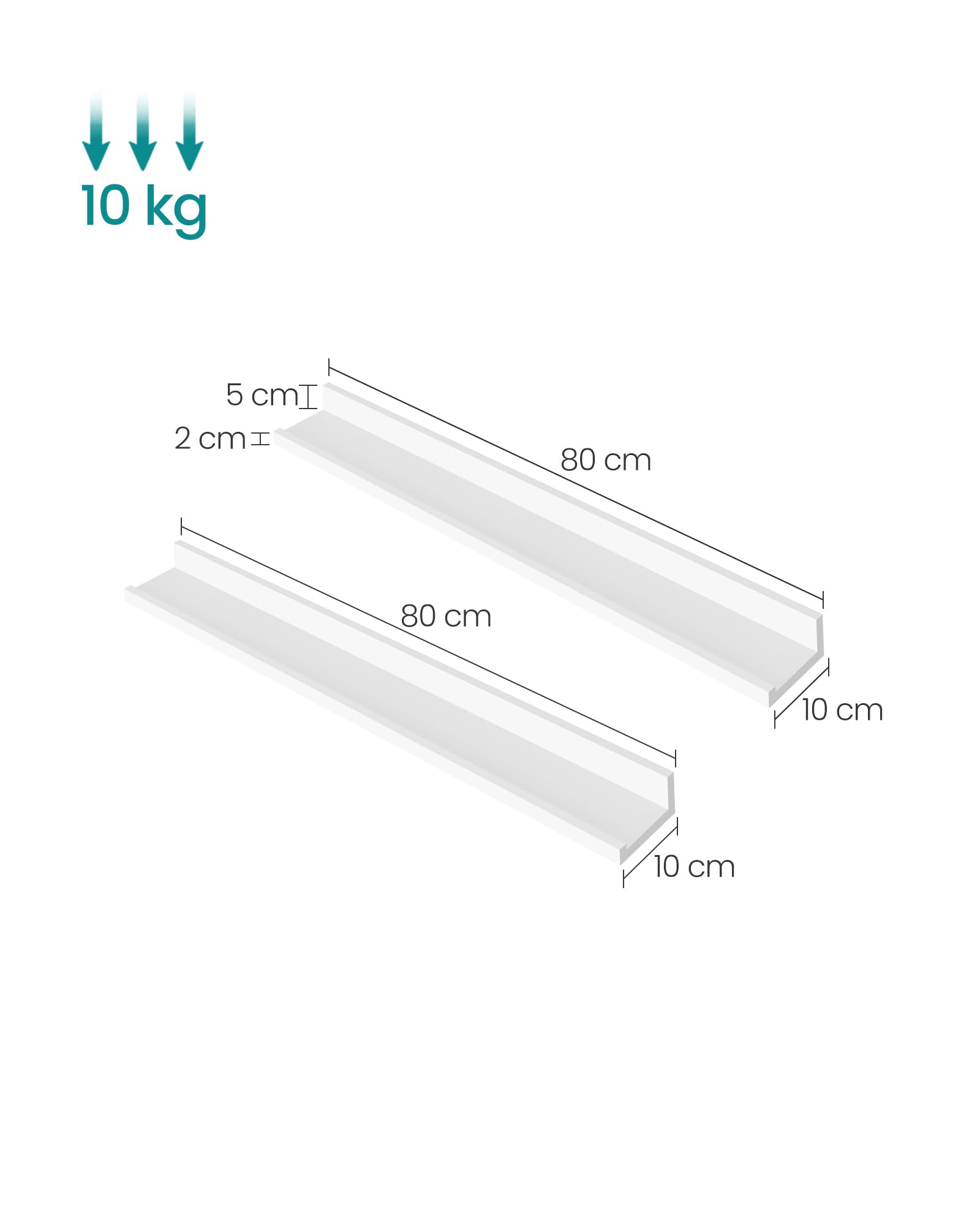 SONGMICS Estantes de Pared, Juego de 2, Estantes Flotantes, Ancho de 80 cm, para Marcos de Fotos y Adornos, para Salón, Oficina en Casa, Baño, Cocina, Blanco Mate LWS080W01