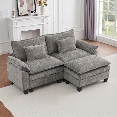 Image of IPKIG 82.3 inch Modular Cloud Couch with Storage, L Shaped Sectional Sofa with Ottoman & Pillow, Chenille Deep Seat Sectional Couches for Living Room, Apartment, Grey