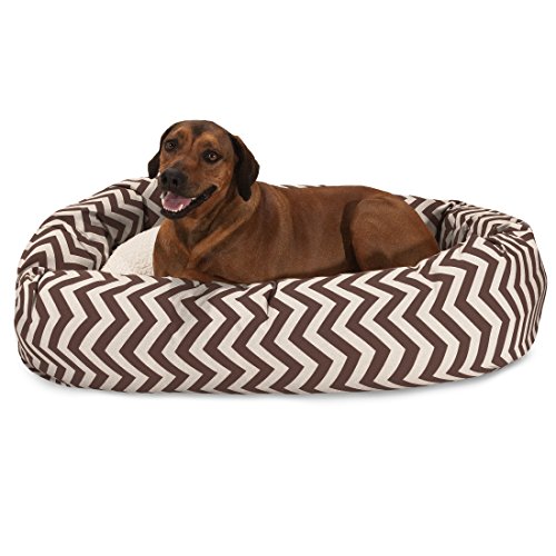 Image of Majestic Pet 52 Inch Chevron Sherpa Calming Dog Bed Washable - Cozy Soft Round Pet Bed with Spine for Head Support - Fluffy Donut Bed 52x35x11 (inch) - X- Large - Chocolate