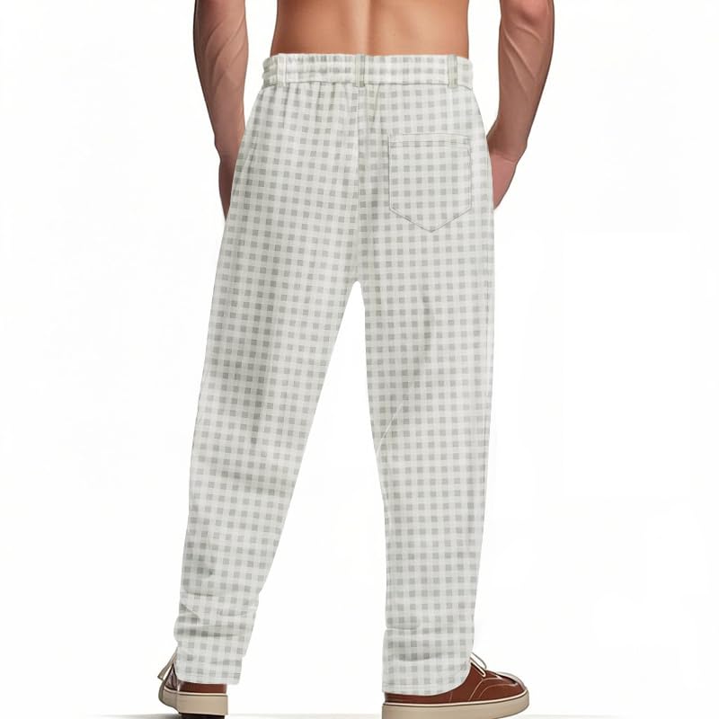 Mens Plaid Regular Fit Drawstring Pants Stretch Comfy Trousers with Pockets Casual Straight Leg Lightweight Outfits3