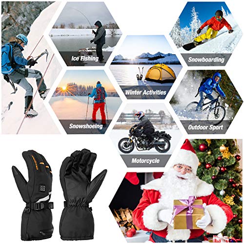 AMBOTHER USB Heated Gloves for Men Women Rechargeable Lithium Battery 3M Cotton Waterproof Temperature Settings Winter Electric Heated Motorcycle Gloves Ski Gloves for Ice Fishing Skating Hiking, L