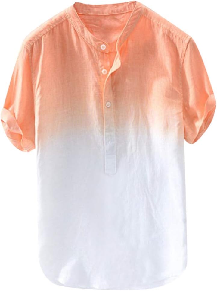 Shirts TUDUZ Men Summer Dyed Gradient Color Cotton and Linen Shirt Short Sleeve Henley Neck Casual Shirts Tops
