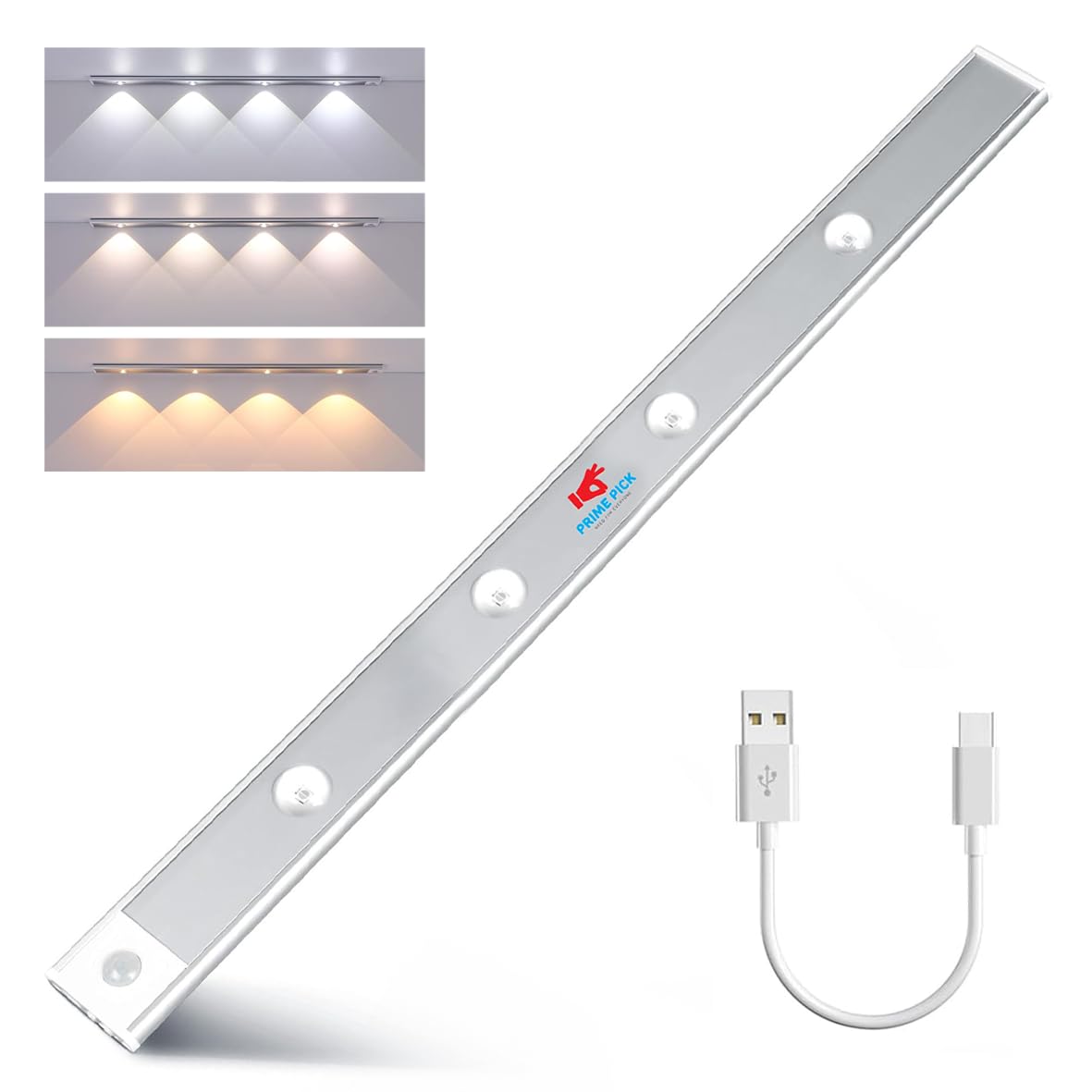 Sponsored Ad - Acrylonitrile Butadiene Styrene Under Cabinet Lights, Led Motion Sensor, 3 Colors USB-Rechargeable Battery Operated/Dimmable/Kitchen,Cabinet,Wardrobe,Bedroom - 4Beads, White