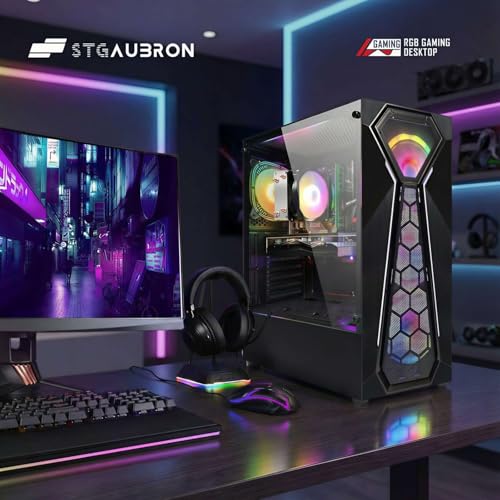 Image of STGAubron Gaming PC Bundle with 24Inch FHD LED Monitor-Radeon RX 580 8G GDDR5, AMD Athlon 3000G 3.5G,16G RAM, 512G SSD, RGB Fan x 4, Windows 11 Home