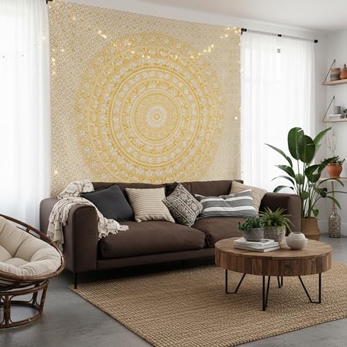 Image of Craft Trade 90x108 Inches King Psychedelic Yellow Cotton Mandala Ombre Wall Hanging Tapestry
