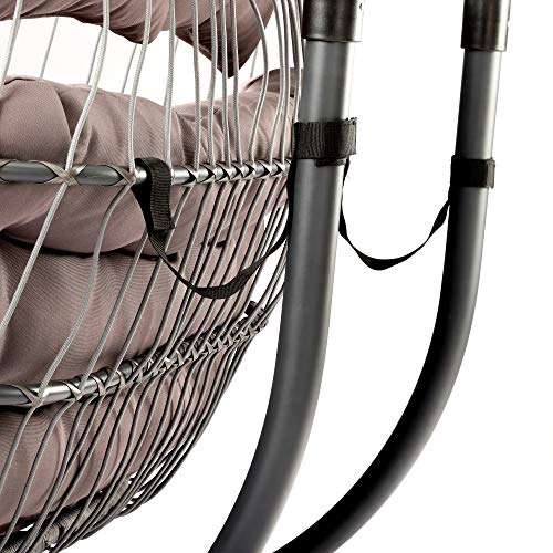 Double Egg Swing Chair With Stand, Luxury 2 Person Hanging Egg Chair Double Swing Chair Wicker Hammock Chair With Uv Resistant Grey Cushion, Aluminum Frame Indoor Outdoor Garden Porch #TOP4
