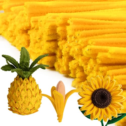 Image of Caydo 200 Pieces Blonde Yellow Pipe Cleaners for Flowers | Thick Fluffy Craft Chenille Stems Bulk for Kids Arts & Crafts Projects and Festival Decorations