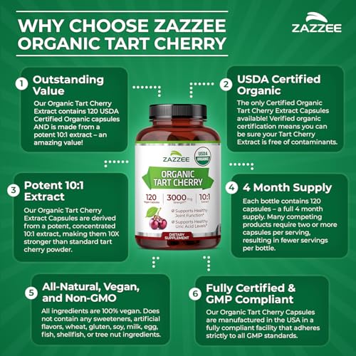 Zazzee USDA Organic Tart Cherry Extract Capsules
