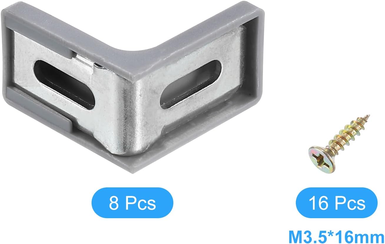 uxcell 8 Pcs 90 Degree Plastic Corner Braces, 28x17.5x28mm Shelf Right Angle Brackets with Screws for Cabinets Cupboards, Gray