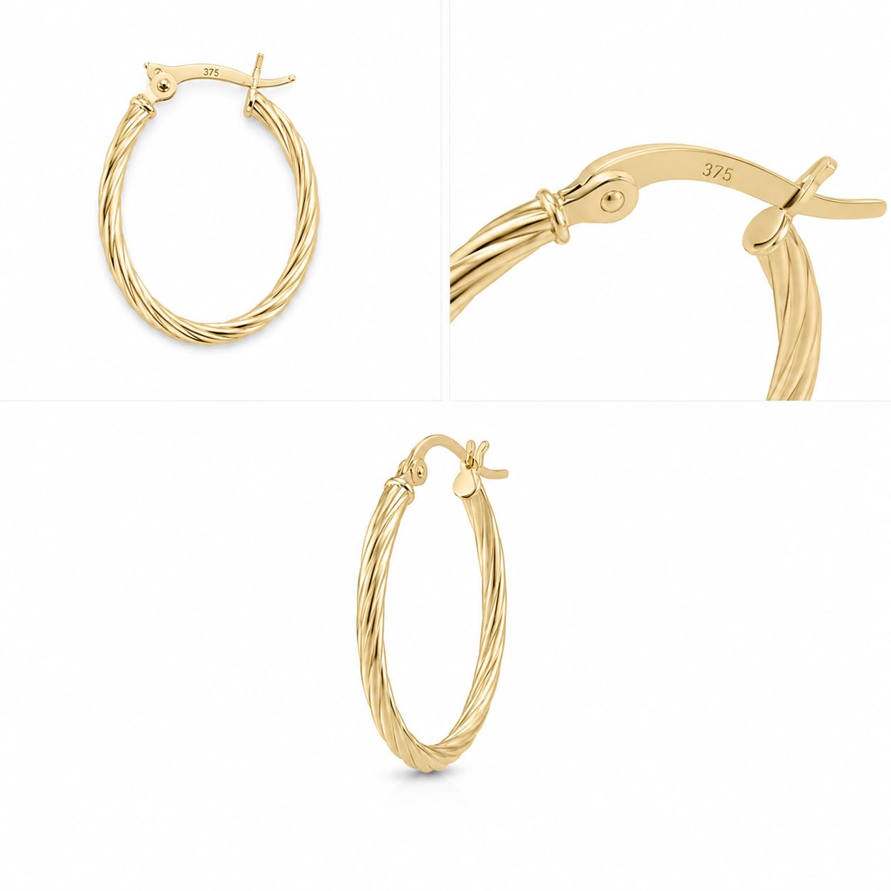 PRINS JEWELS Oval Creolen Damen aus 9 Karat 375 Gelbgold