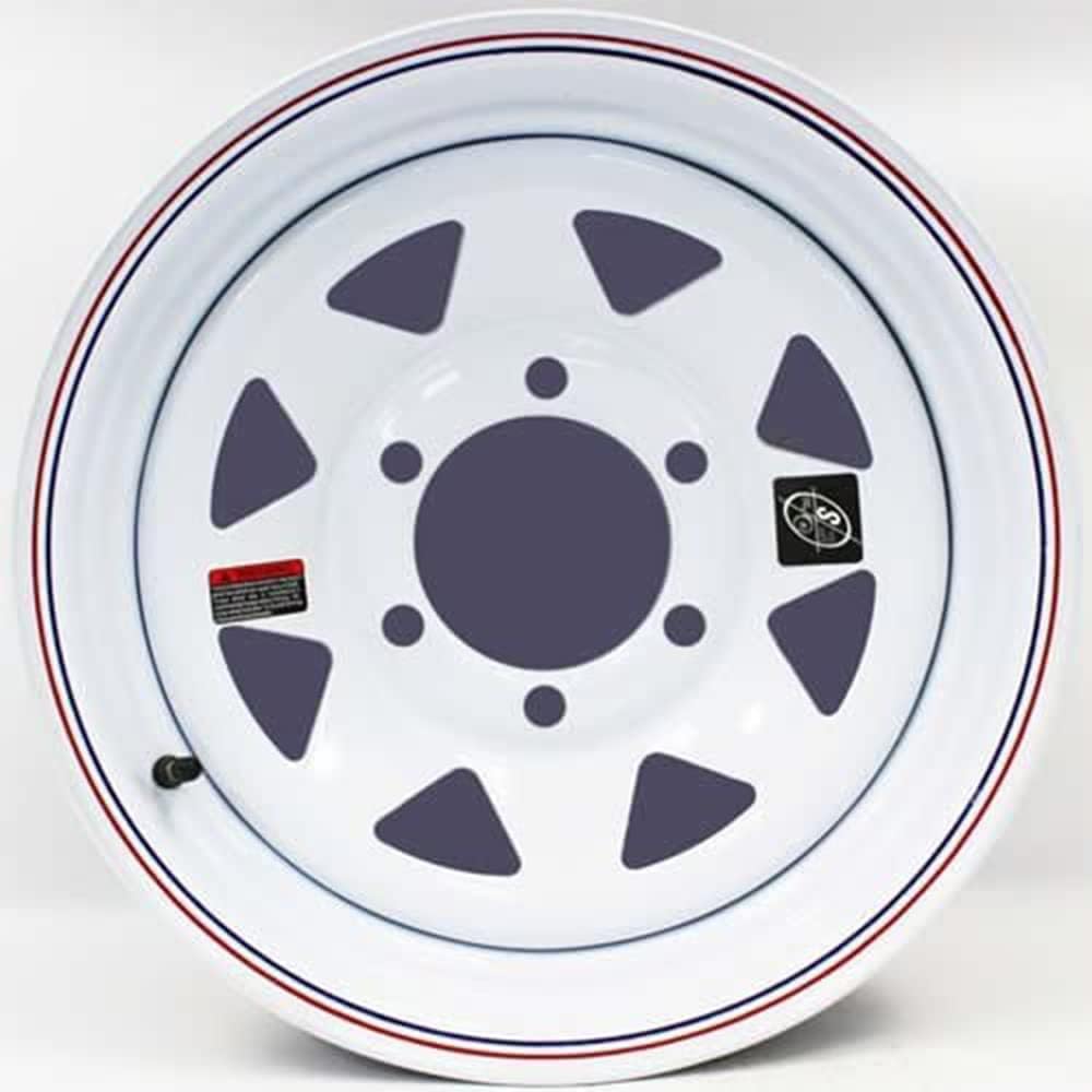 SOUTHWEST WHEEL 15" x 6" White Spoke with Red and Blue Pin Stripe Trailer Wheel 6 Lug 5.5" Bolt Circle