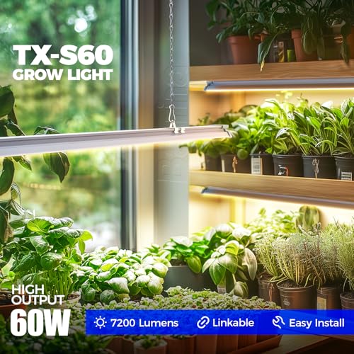 Image of Barrina TX-S60 4FT Grow Light, 60W(420W Equivalent), Full Spectrum with 660nm Red LEDs, High PPFD, Linkable, Hanging Grow Lights with On /Off Switch for Indoor Plants, Greenhouse, Seeding, Veg, 1 Pack