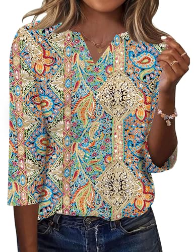 LOMON Womens Tops 3/4 Length Sleeve V Neck Business Casual Blouses Summer Tees Shirts 2025