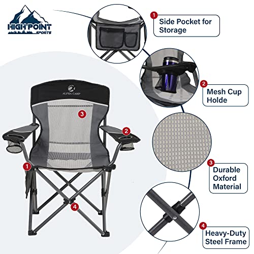 High Point Sports Portable Mesh Back Camping Folding Chair,Heavy Duty Fishing Lawn Chair, Padded Collapsible Outdoor Chair For Adults, Outdoor, Garden, Patio, Black #TOP3