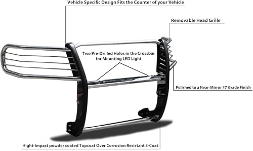 Miniatura 3 de Cepillo de rejilla de caballo negro, protector de parachoques modular de acero inoxidable compatible con Honda Pilot-17H151402MSS 2016-2022