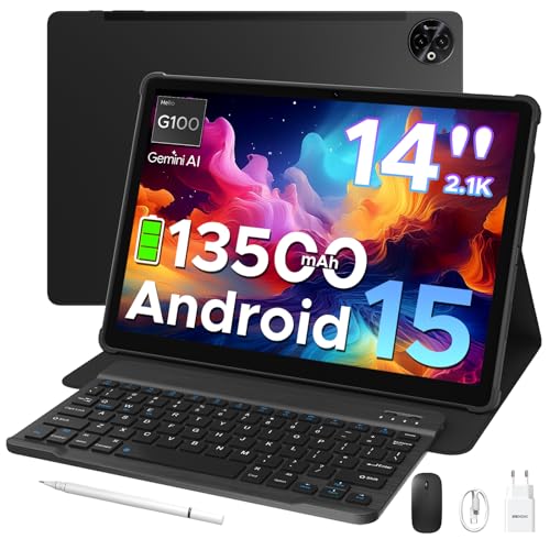 DOOGEE Tab E3 Max Android 15 Tablet 14 Zoll Gemini AI 13500mAh Helio G100 32GB RAM+256GB Tablet mit SIM Card Slot Octa Core Tablets mit Tastatur, Maus, Stift, Hülle, Schutzfolie Dual 4G LTE + 5G WiFi