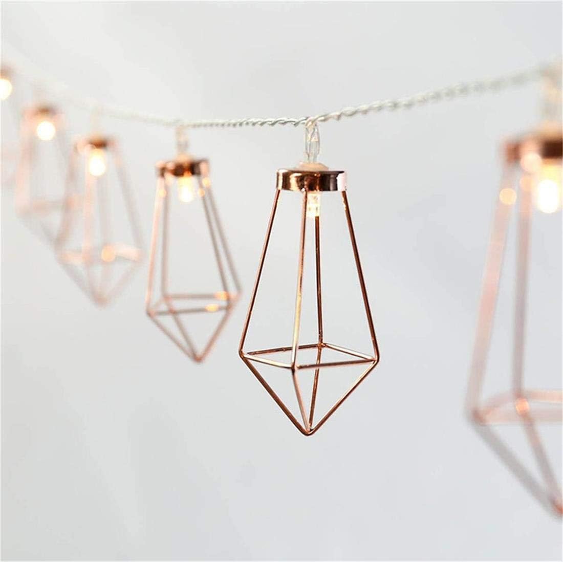 Rose Gold Geometric Boho LED Bedroom Fairy Lights Battery Powered Metal Cage String Lights Paris for Wedding Party Bridal Shower Gift Valentine's Day Wall Bedroom Deco Lamp 5 Lights (Warm White)