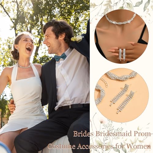 choice of all Wedding Jewelry Set for Brides Bridesmaids Silver Rhinestone Necklace Earrings Bracelet Sets Formal Costume Jewelry Prom Jewelry Sets for Women3