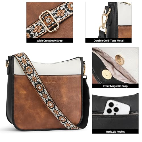 Image of BOSTANTEN Crossbody Bags for Women Trendy Vegan Leather Hobo Purses Shoulder Handbags Wide Shoulder Strap