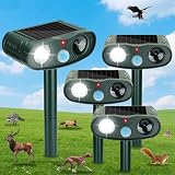 4-Pack Solar Animal Repellent Outdoor: Sonic Fortress Pro Deer Repellent Devices&Ultrasonic Cat Repeller for Yard & Garden, Waterptoof Raccoon Squirrel Deterrent with LED Flash Lights