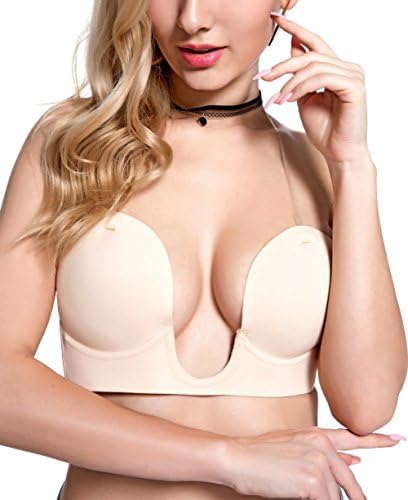 LamourLove Strapless Bra Push Up Bras for Women Deep U-Shaped Backless Bra for Dress