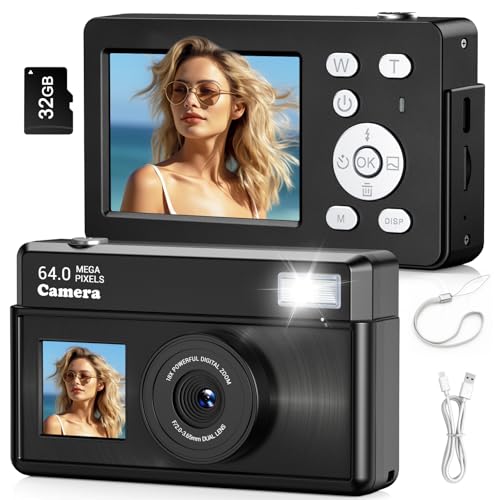Teoryieer Macchina Fotografica Digitale, Fotocamera Digitale Compatta 4K 64MP, Scheda da 32 GB, Anti-vibrazione, Zoom 18X, Videocamera per Vlogging per Adolescenti, Principianti, Adult (Nero)