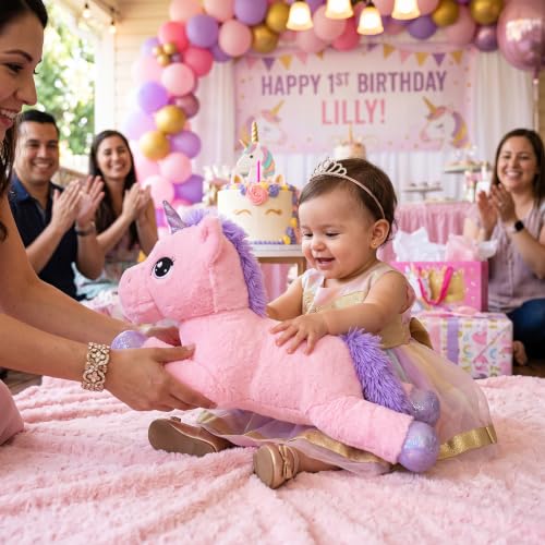 Image of HUG 'n' FEEL SOFT TOYS Giant Pink Unicorn Plush Toy [75cm ] - Large Cuddly Stuffed Animal Horse, Super Soft Huggable Pillow Doll, Magical Birthday Gift for Kids, Toddlers & Girls