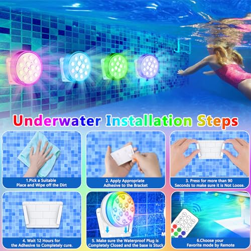 Luces led piscina IP68 impermeables con control remoto y 16 colores RGB, pack de 4 3