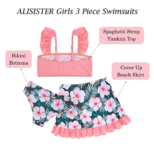 ALISISTER Girls Bathing Suits 3 Piece Swimsuit Summer Bikini Tankini Sets with Cover Up Skirt for 5-12 Years2