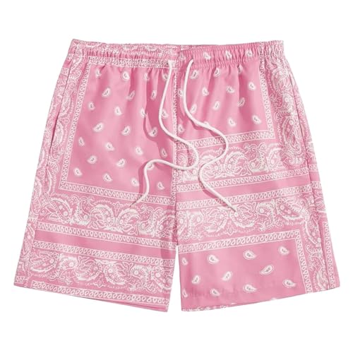 Cathalem 2024 Beach Shorts for MenBoho Tribal Paisley Print Drawstring Waist Summer Beach Hawaiian Cool Graphic Shorts