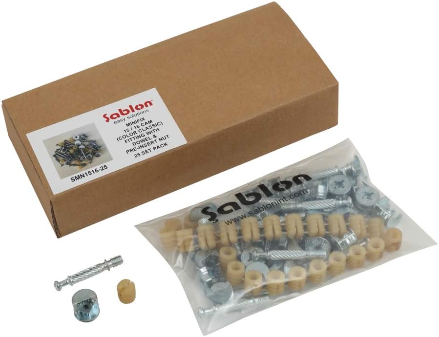 Sablon Minifix 15/16 Cam (Color Classic) Fitting with Dowel & Pre-Insert Nut 25 Set Pack