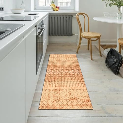 Alfombra de pasillo lavable que no se mueve de 90x120 cm estilo boho color naranja 5
