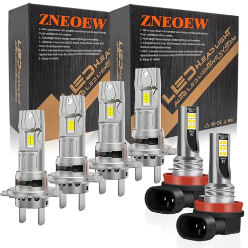 ZNEOEW Fit For 2016 2017 2018 Hyundai Tucson High/Low Beam and Fog Light bulbs Combo kit, 1:1 Real Size, 6500K Cool White lights, 30000LM 800% Brightnes Bulbs, with Fan, Plug n Play, pack of 6