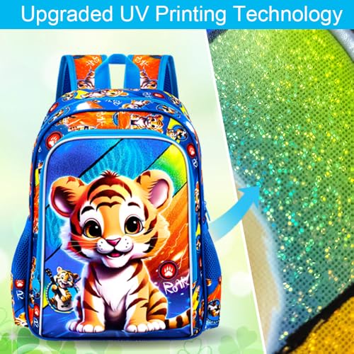 Image of 3Pcs Boys Backpack, 16 inch Tiger School Backpacks with Lunch Box, Kids Bookbag for Elementary Preschool Kindergarten(Blue)